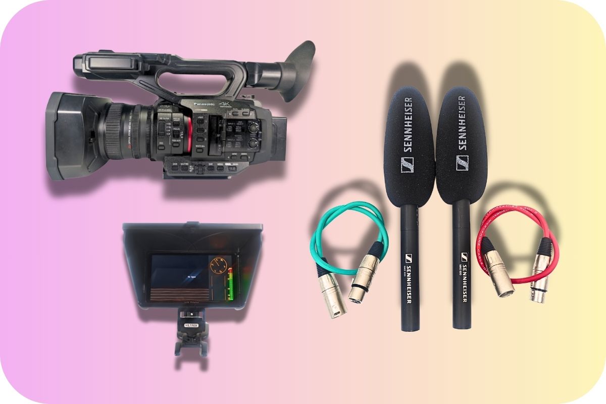 Interview-Kit mit Panasonic HC-X2, zwei Sennheiser MKE 600 und Monitor