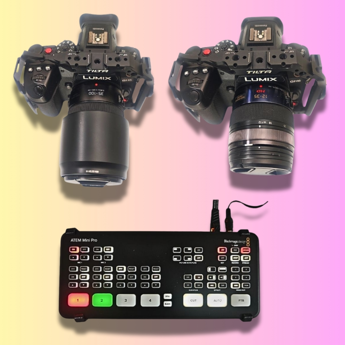 Streaming-Kit Basis mit zwei Panasonic GH6 und ATEM Mini Pro zum Mieten